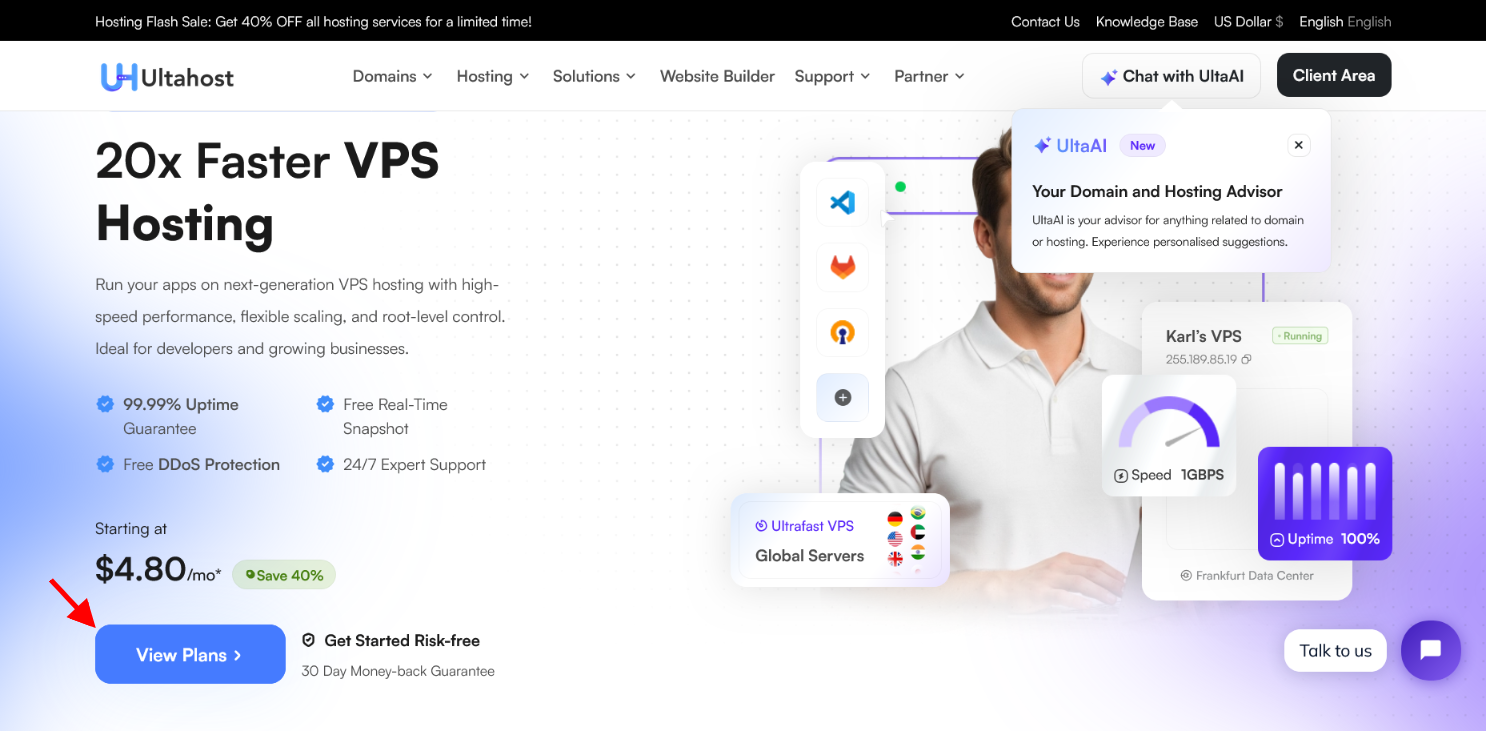 screenshot of UltaHost VPS Hosting page