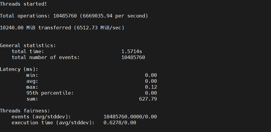 screenshot of Linux Business VPS Hosting plan Memory Speed test results