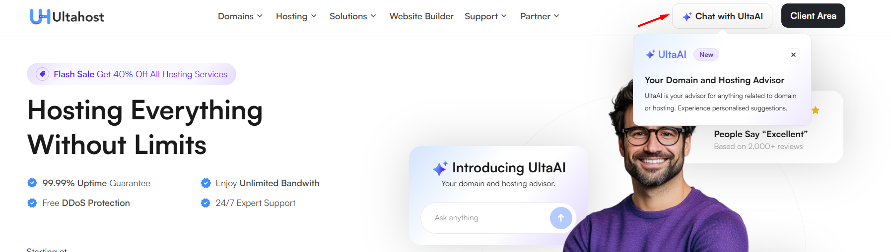 screenshot of Chat with UltaAI button