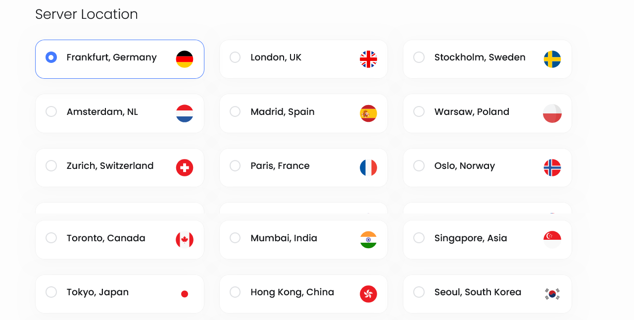 screenshot of UltaHost Server Locations