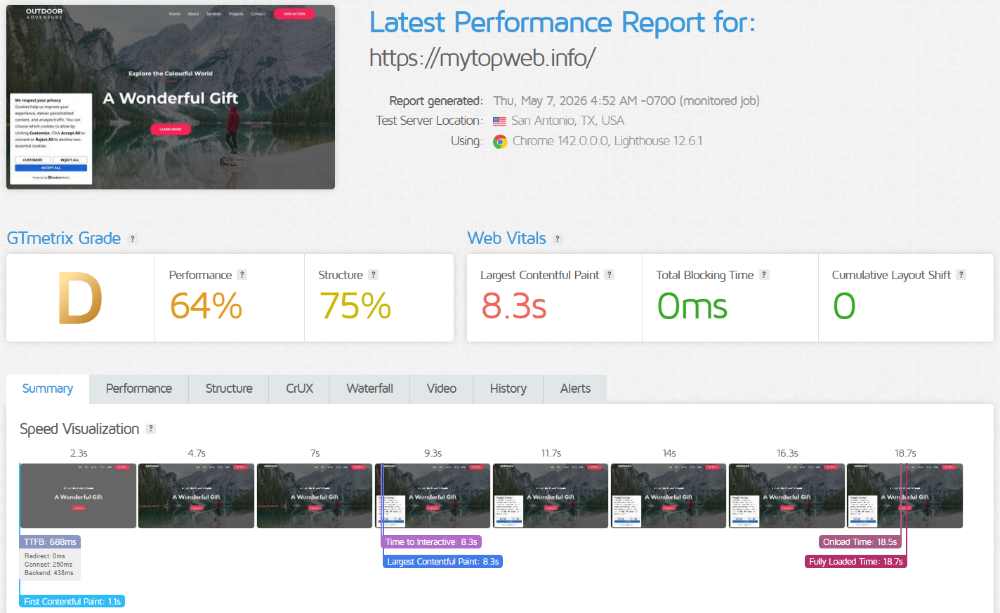 screenshot of the Verpex GT Metrix report