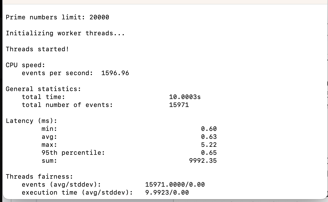 Verpex CPU benchmark results showing events per second and latency