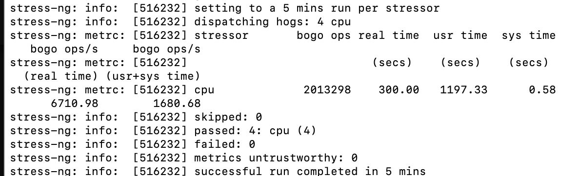 Verpex five-minute CPU stress test results with zero errors