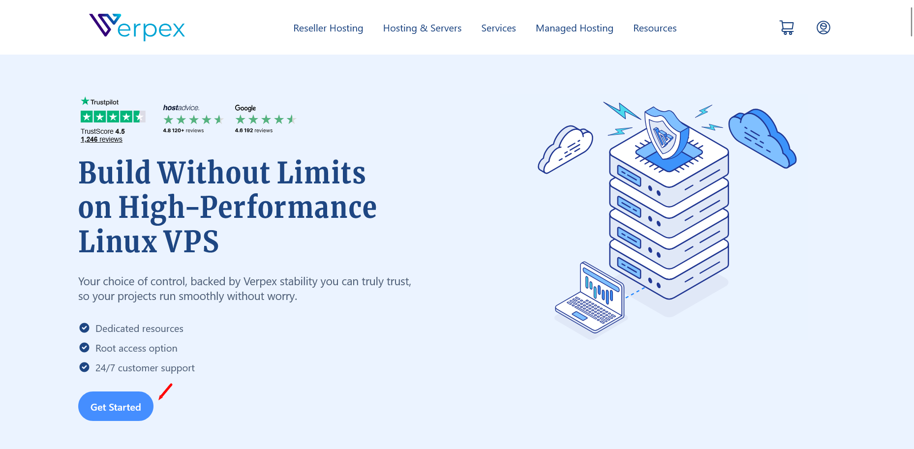 screenshot of Get Started button