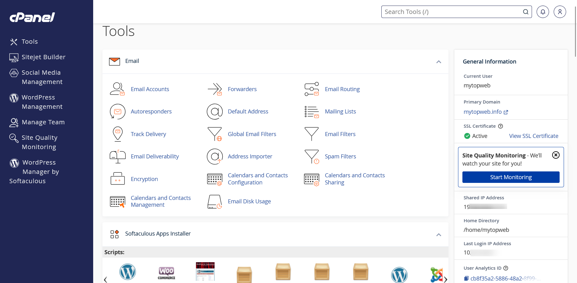 screenshot of the cPanel