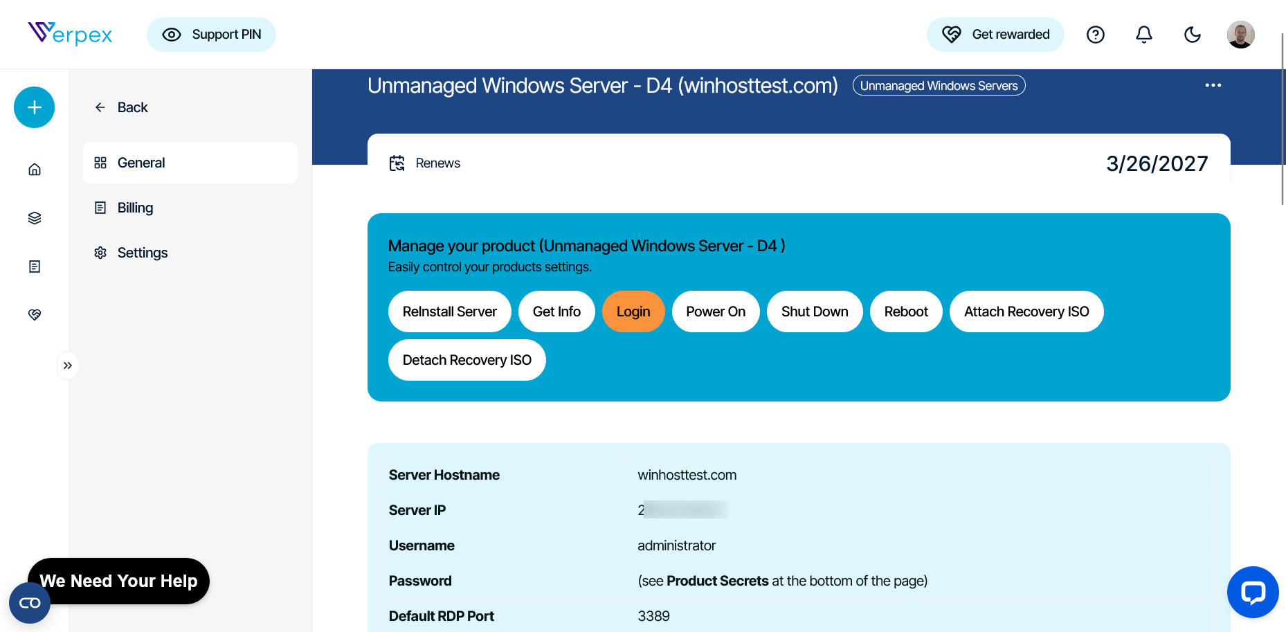 screenshot of the Management panel General tab