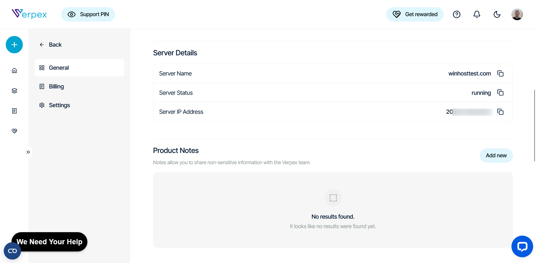screenshot of the Server Details menu