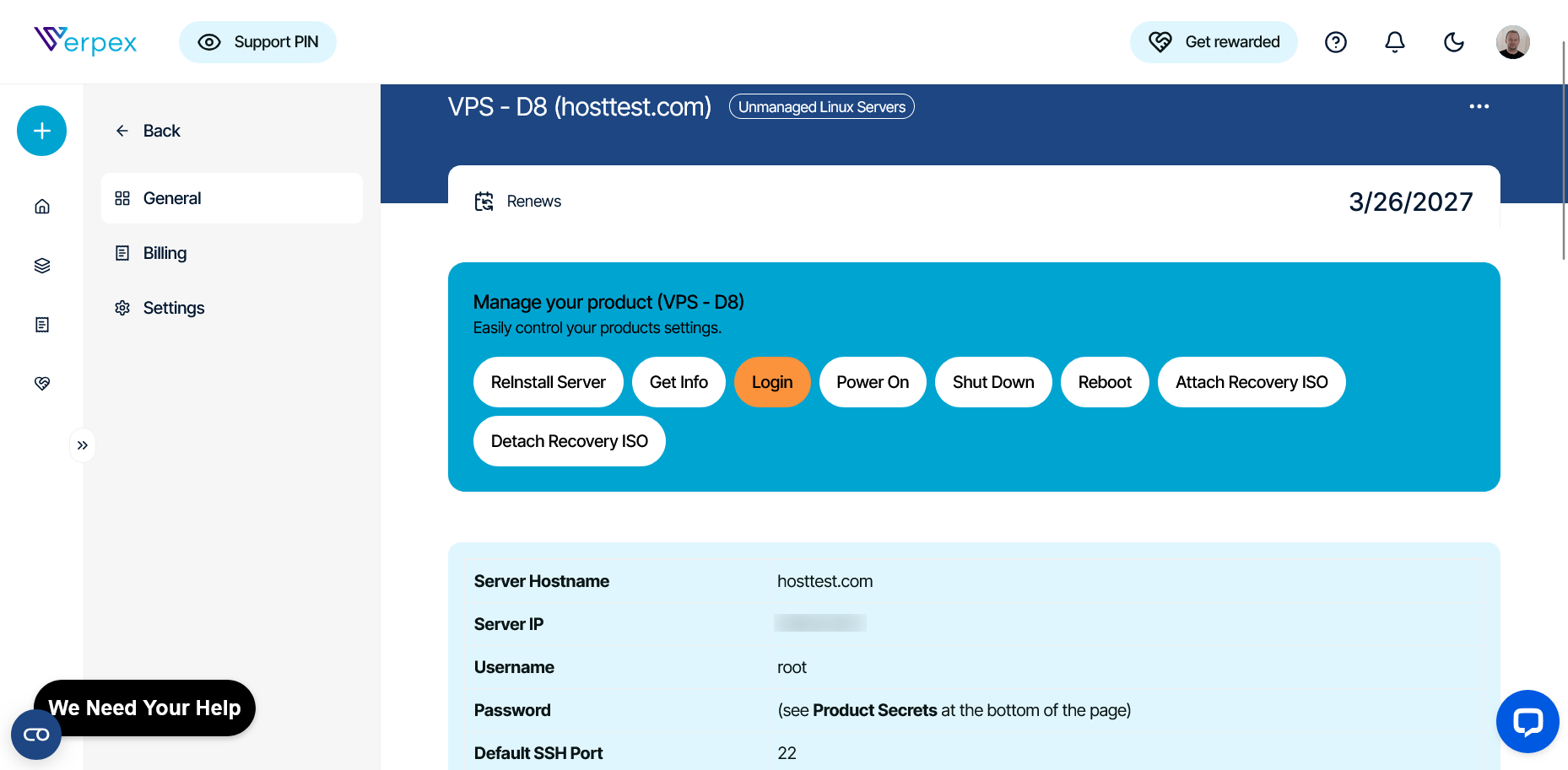 screenshot of the Management panel