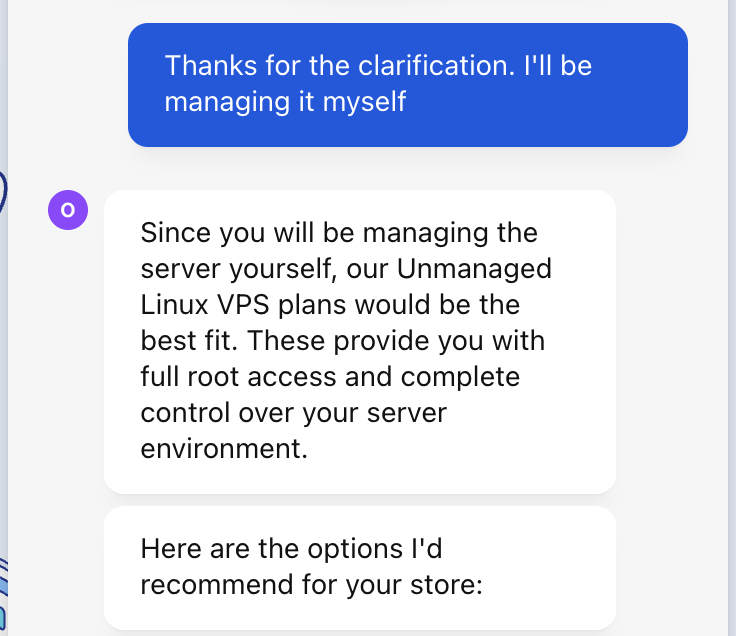 screenshot of Verpex Live chat support conversation
