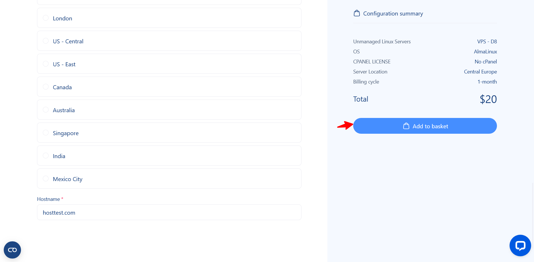screenshot of Add to basket button