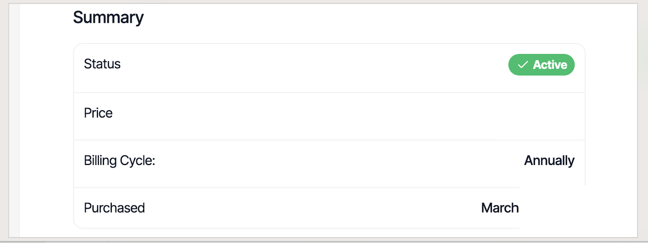 Verpex VPS account page showing billing details and service status