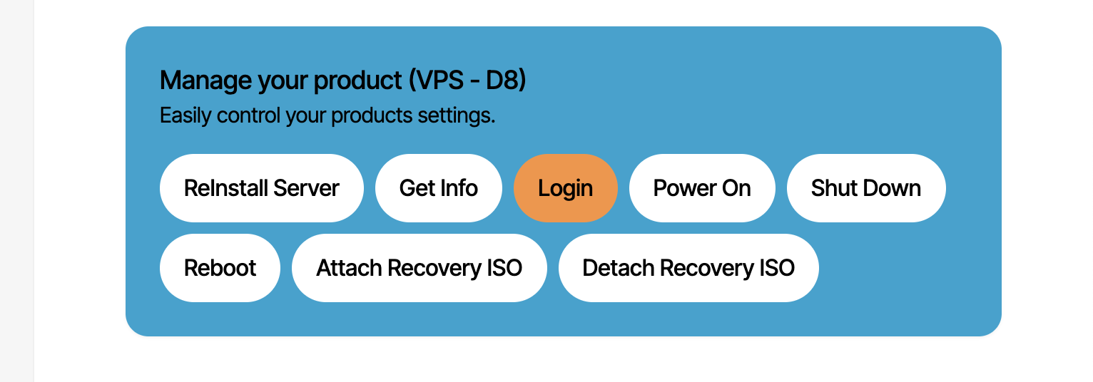 Verpex VPS server controls for SSH access reinstall reboot and shutdown