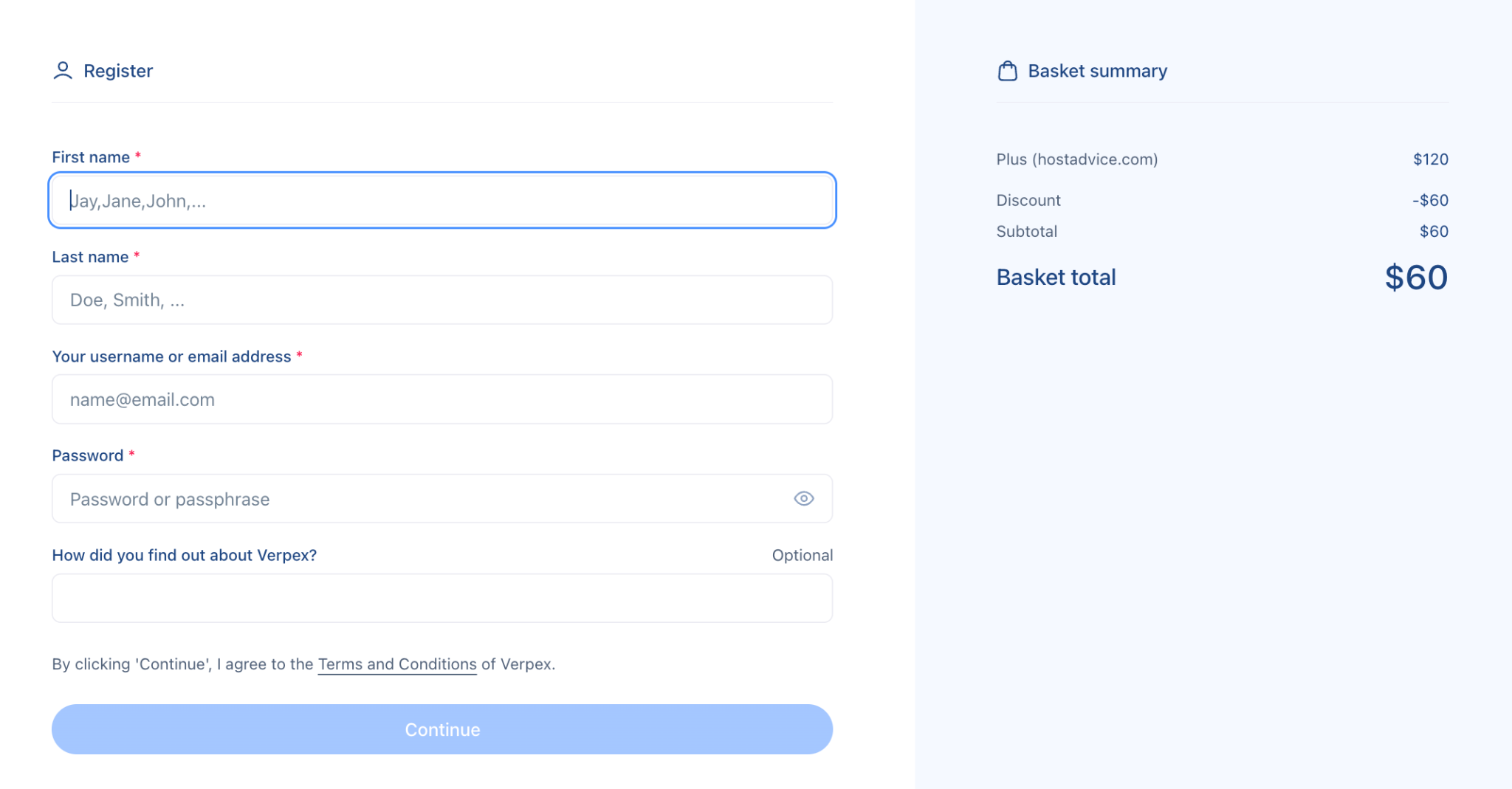 Écran de paiement avec informations personnelles Verpex
