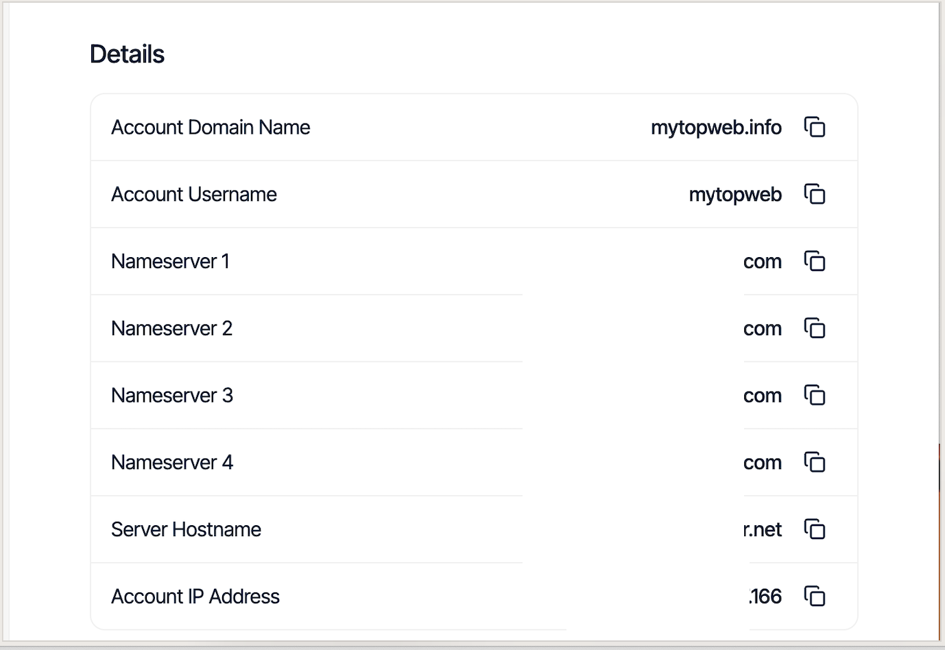 Détails du service d’hébergement Verpex avec IP et cycle de facturation