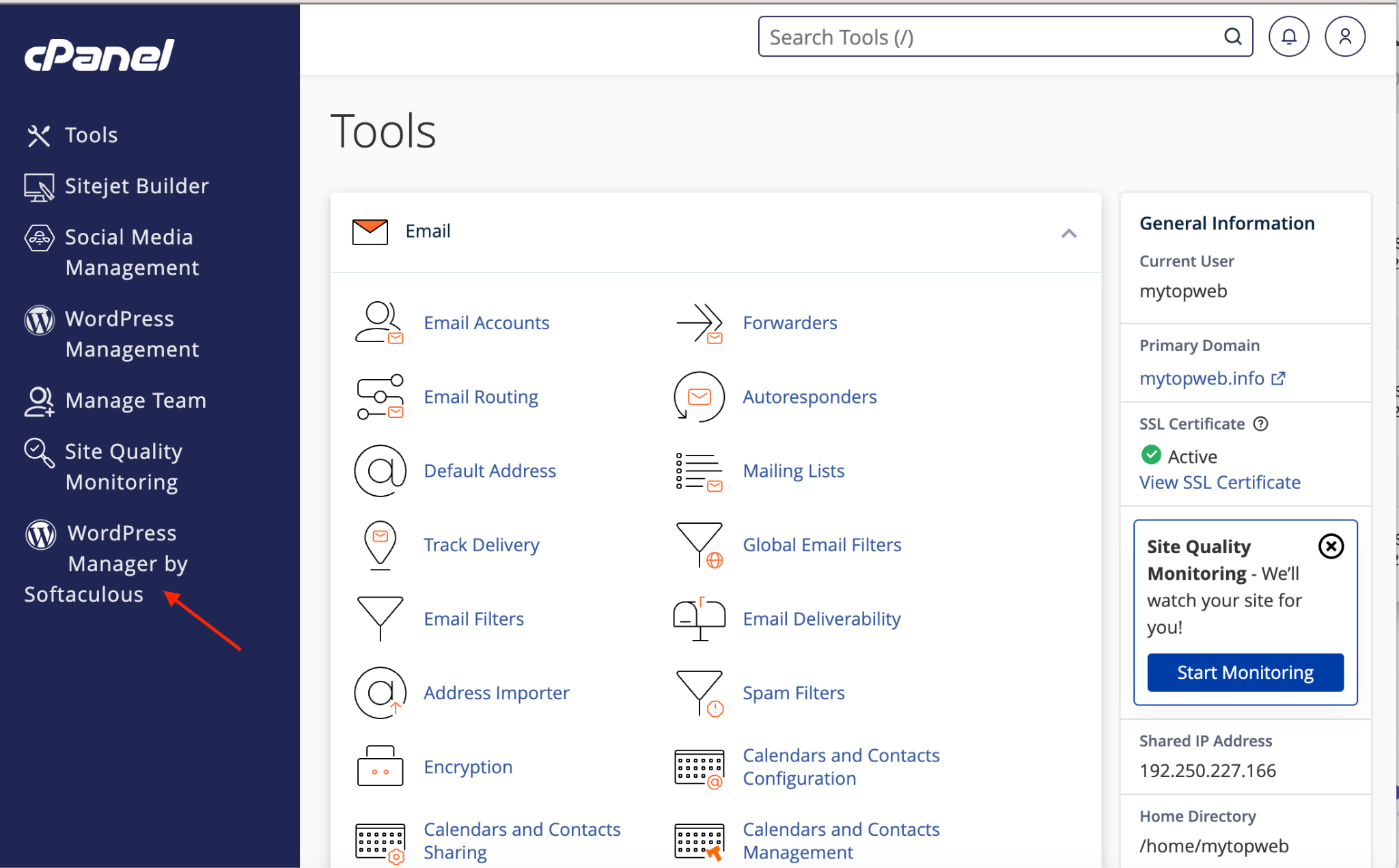 WordPress Manager by Softaculous dans cPanel Verpex
