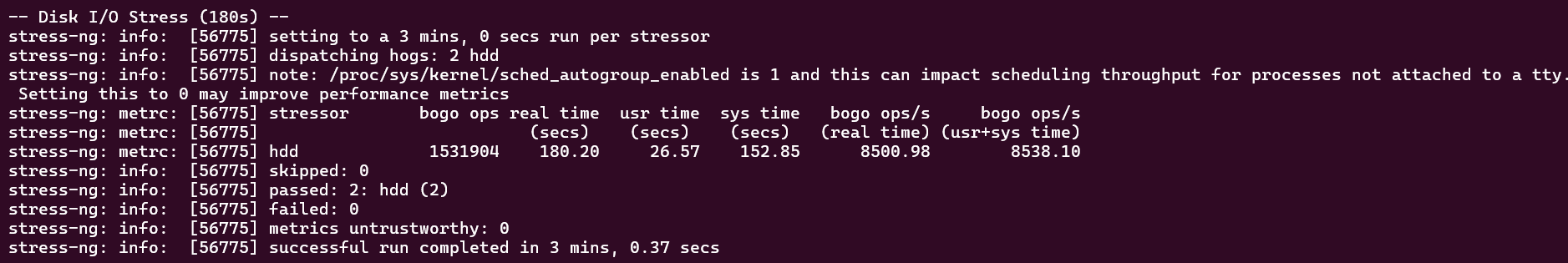 screenshot of Disk Stress test result
