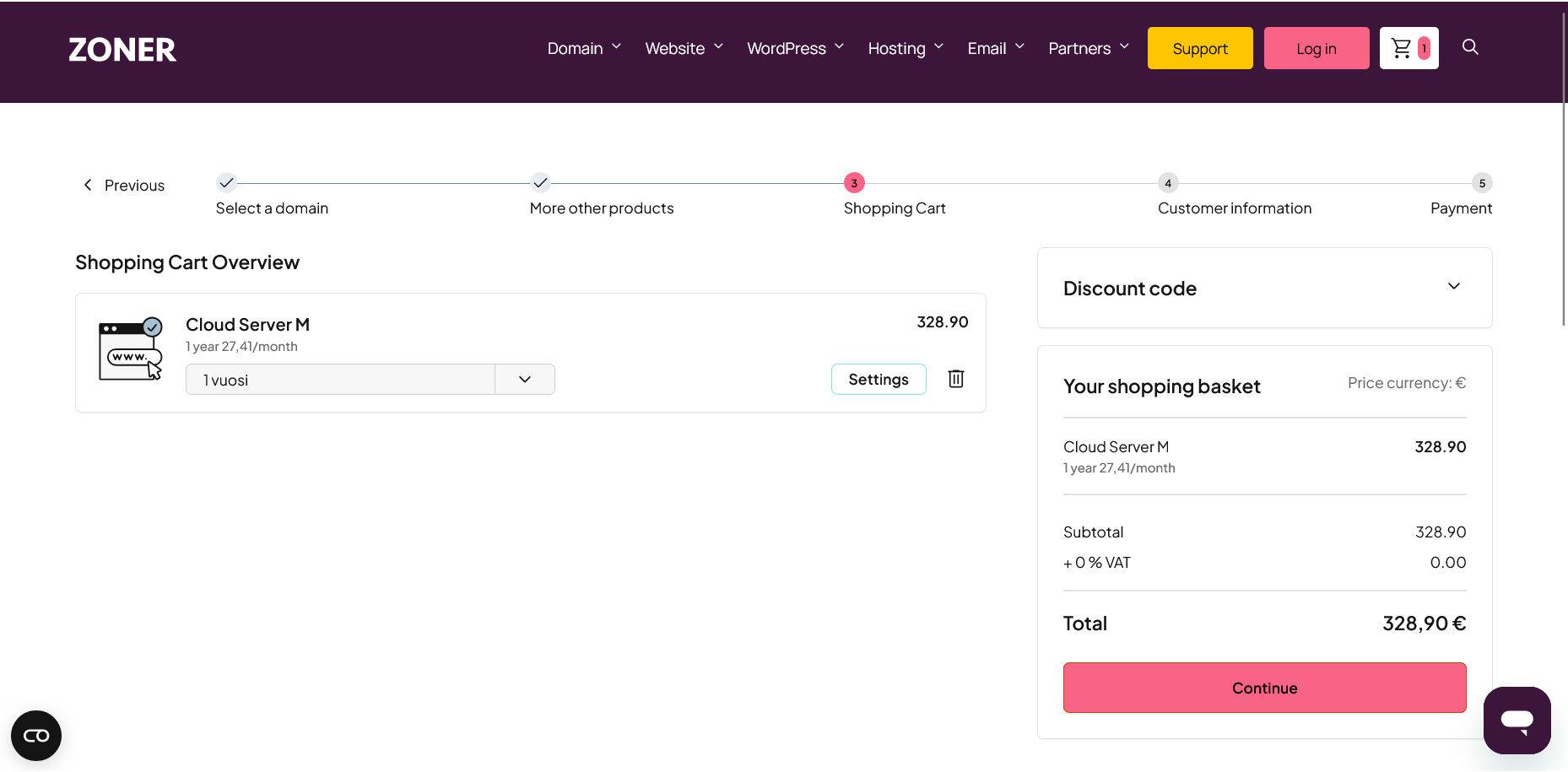 screenshot of Zoner Shopping cart