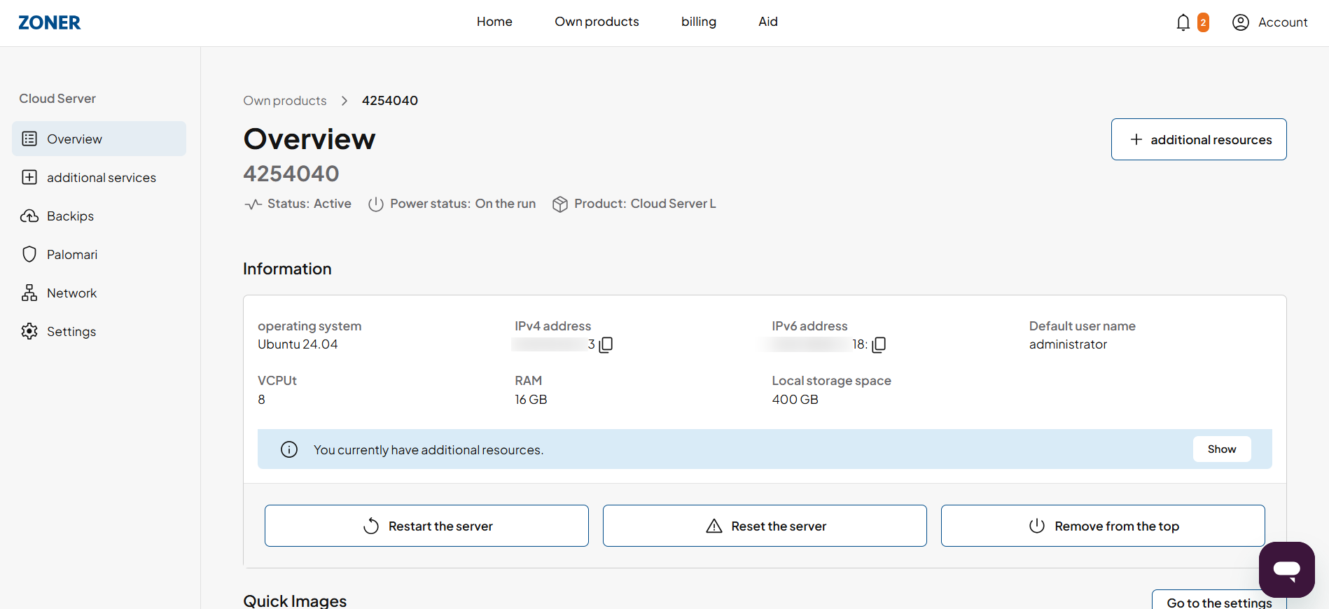 screenshot of Zoner Dashboard