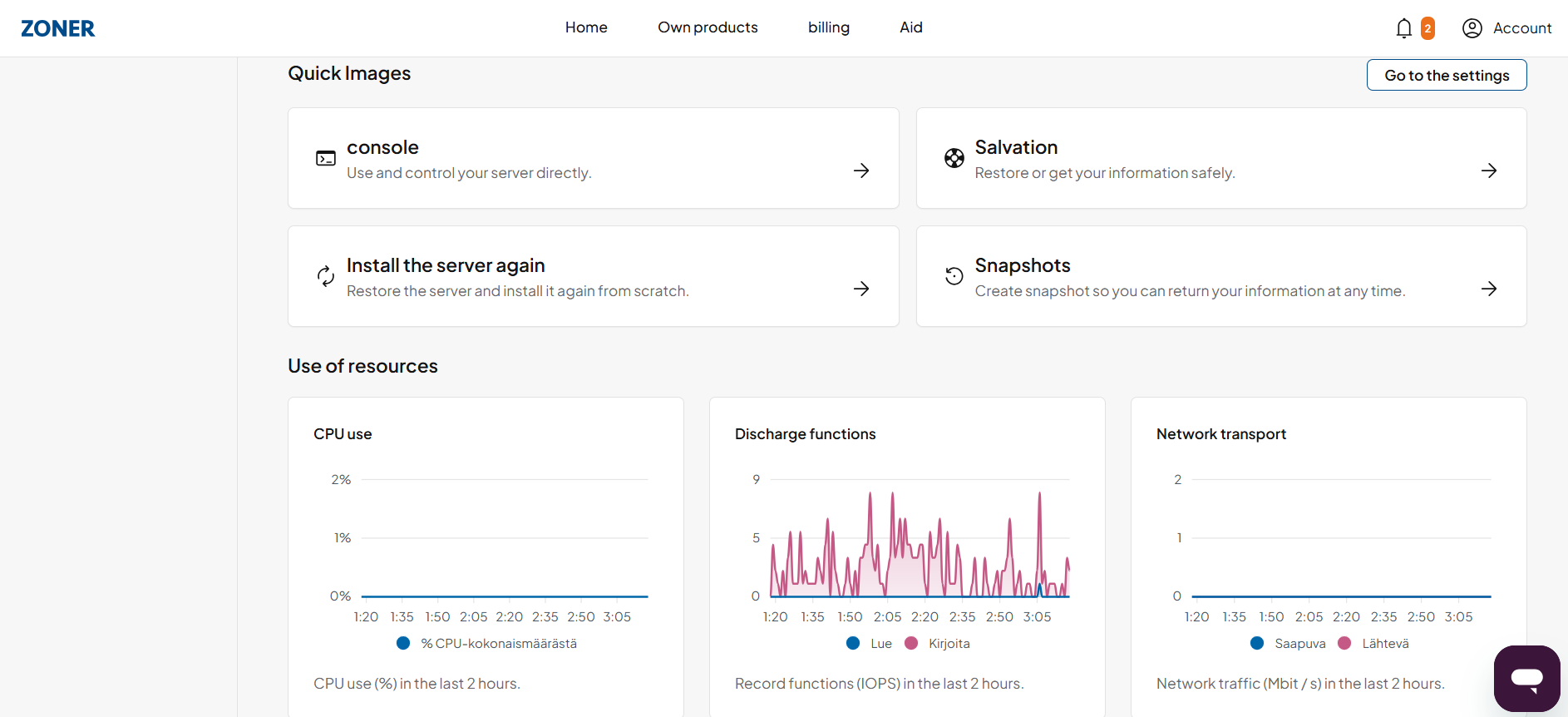screenshot of Zoner Dashboard