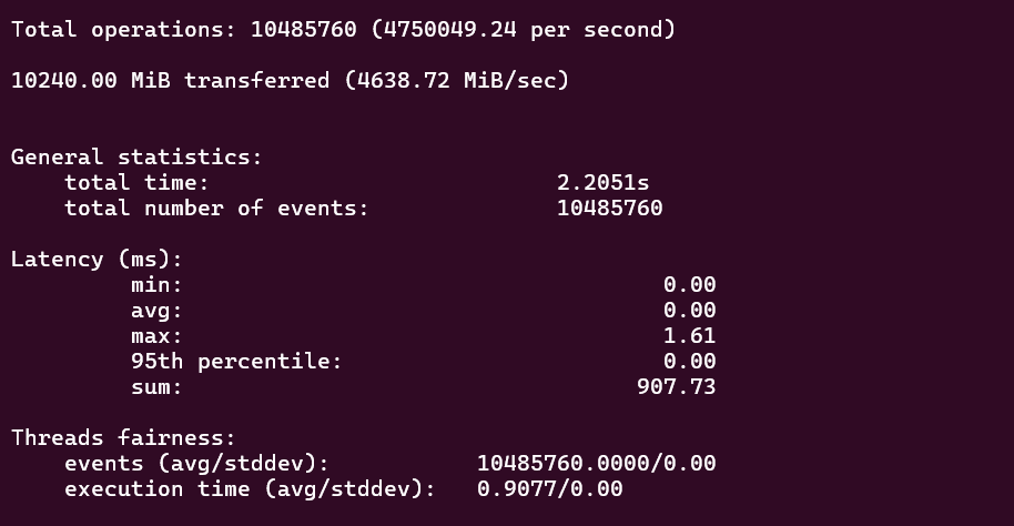 screenshot of Memory test result