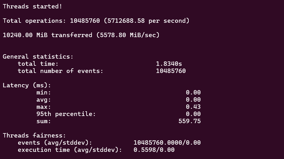 screenshot of Memory Sequential-read test result