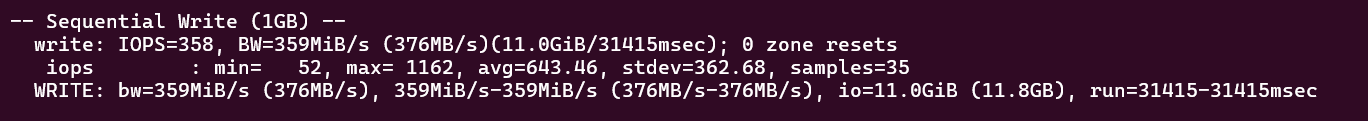 screenshot of Disk I/O Sequential-write test result