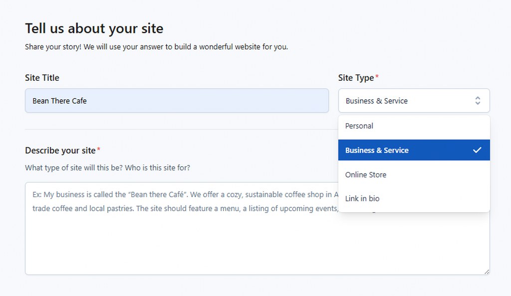 AI Website Builder Business Setup Form