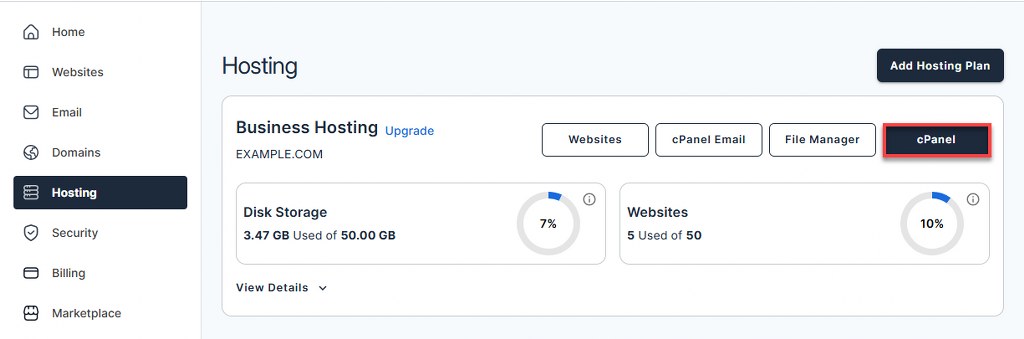 Bluehost Hosting Management Dashboard
