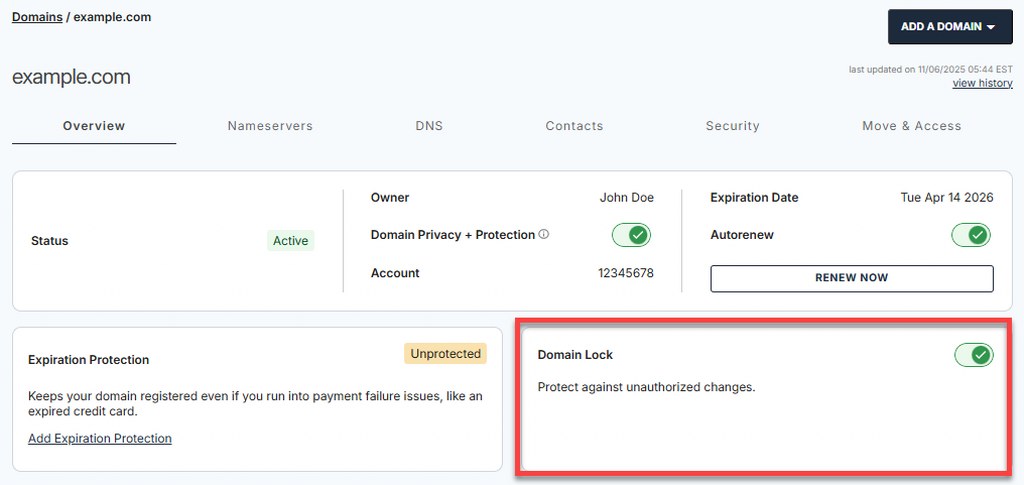 Check that the domain lock settings match your needs after the transfer is completed.
