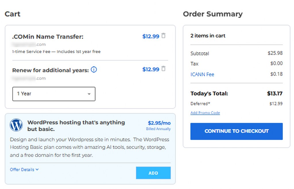 Complete the transfer purchase and submit the order.