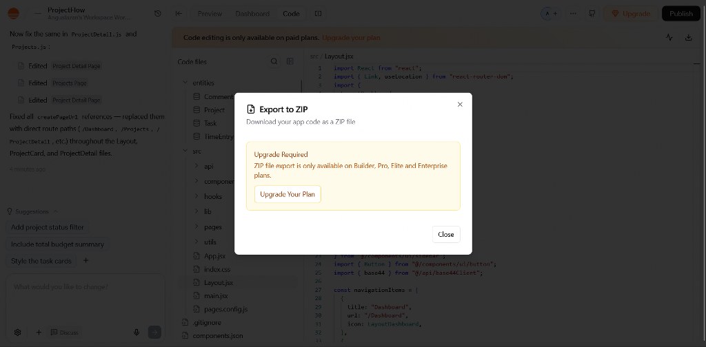 Export project as ZIP option selected from the code editor toolbar