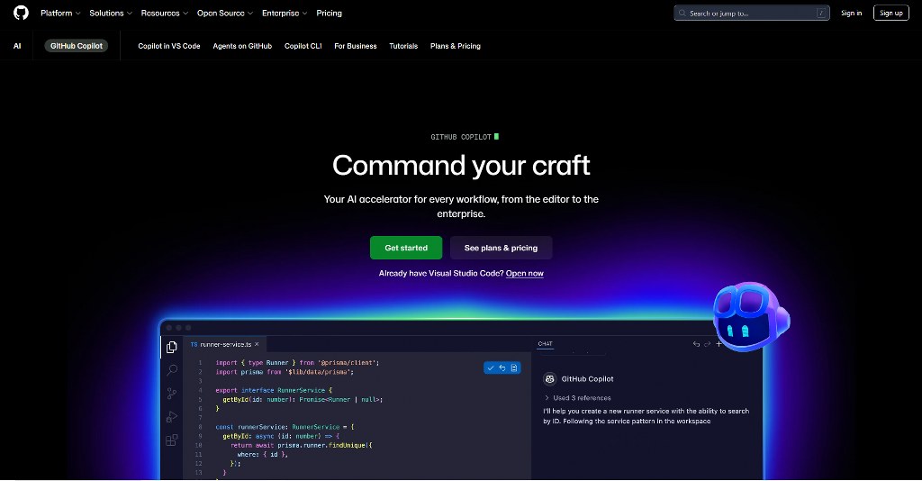 GitHub Copilot's website.