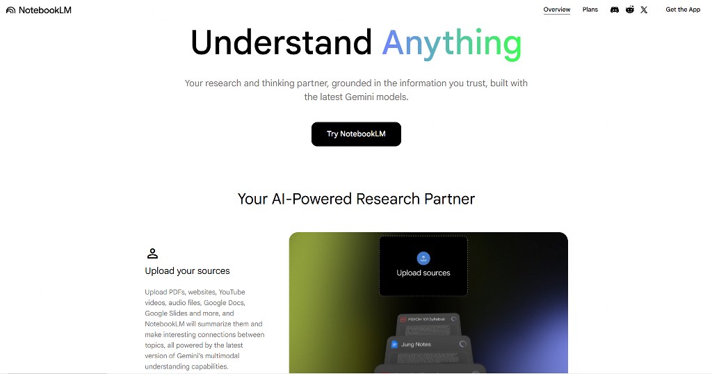 Google's NotebookLM website.