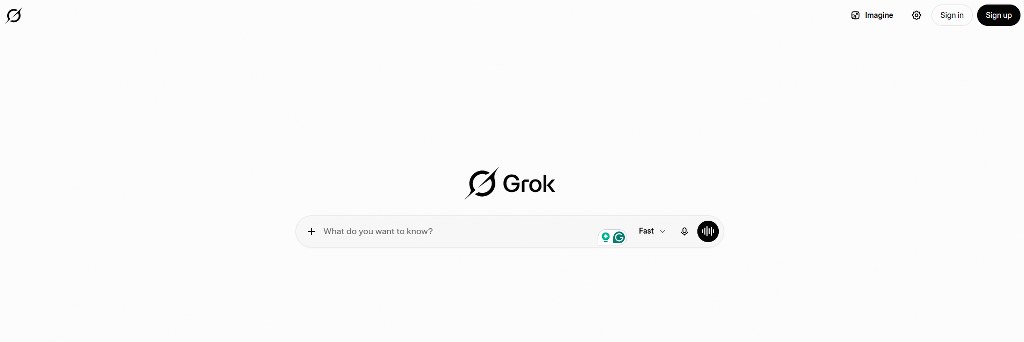 Grok AI website homepage.