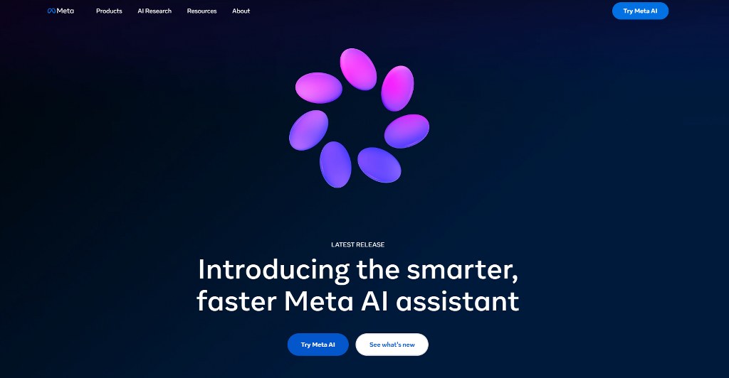 Meta AI website homepage.