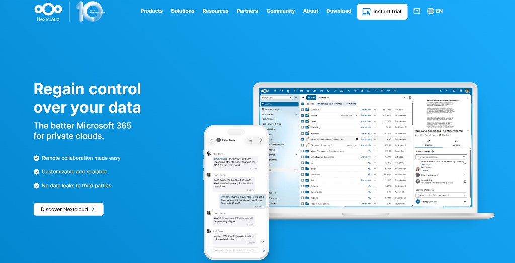 Nextcloud's website homepage.