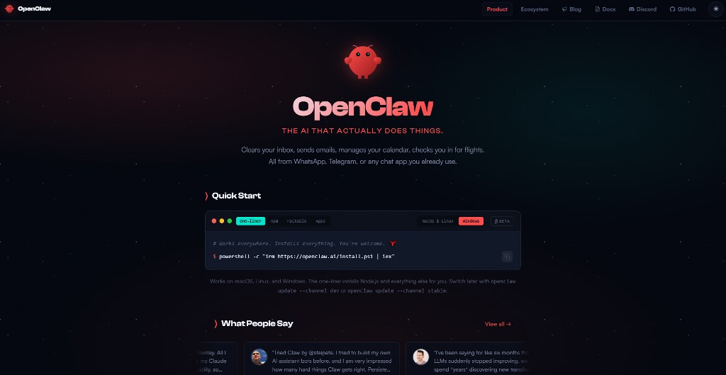 OpenClaw's website homepage.