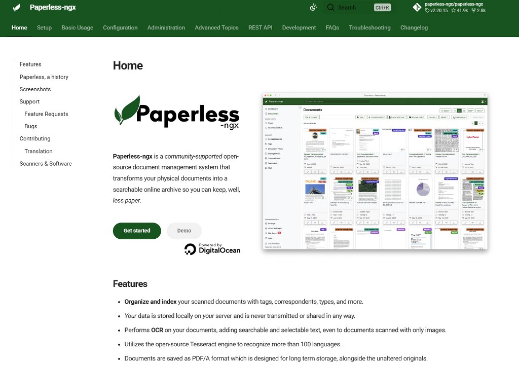 Paperless-NGX homepage.