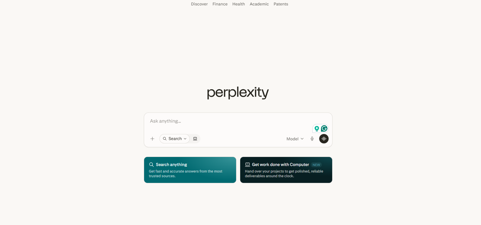 Perplexity AI website.