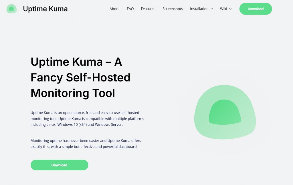 Uptime Kuma website homepage.
