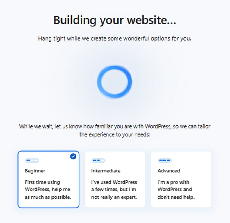 WordPress Experience Level Selection