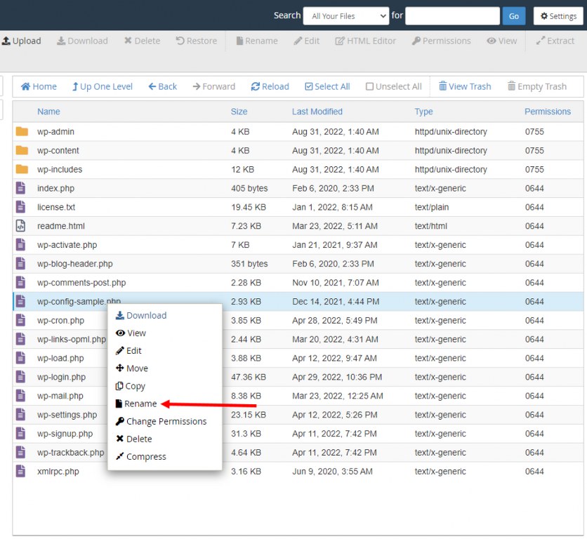 WordPress File Manager Configuration Panel