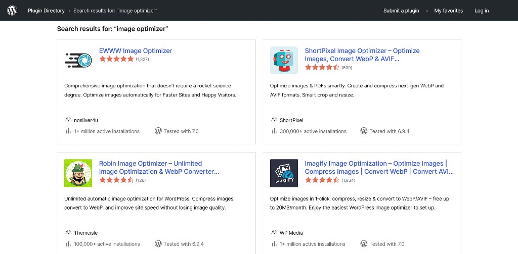 WordPress Image Optimization Plugin Directory Results