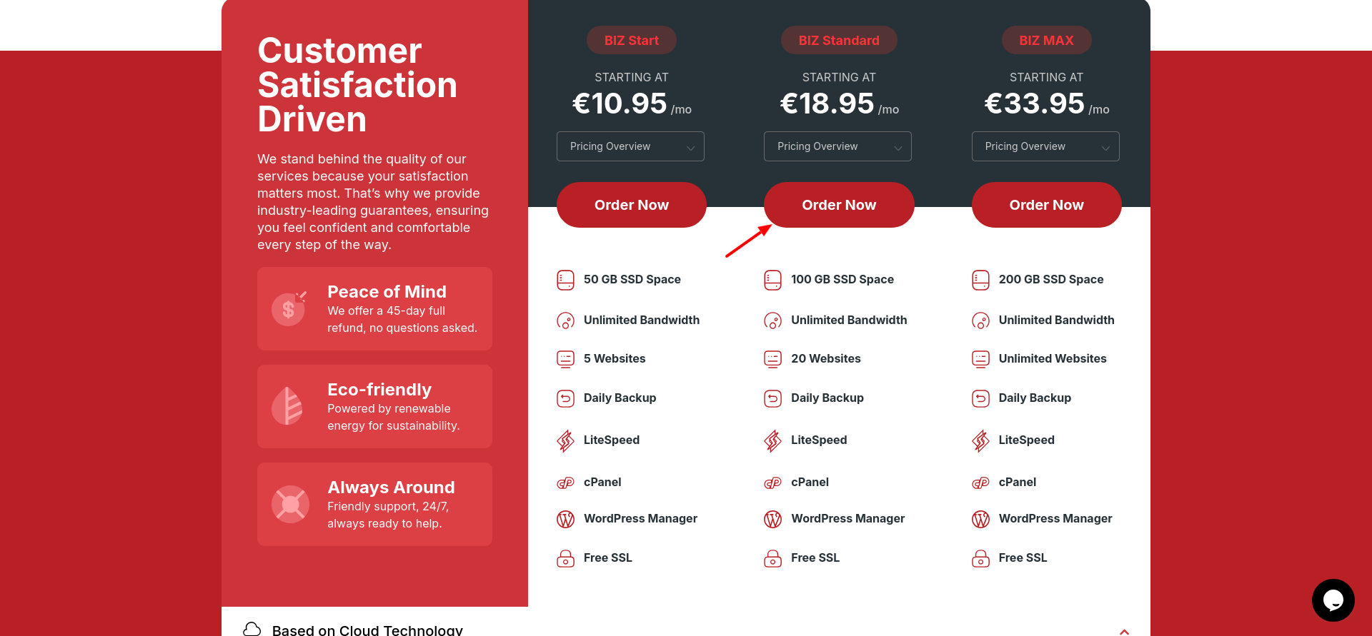 screenshot of Altushost Hosting plans