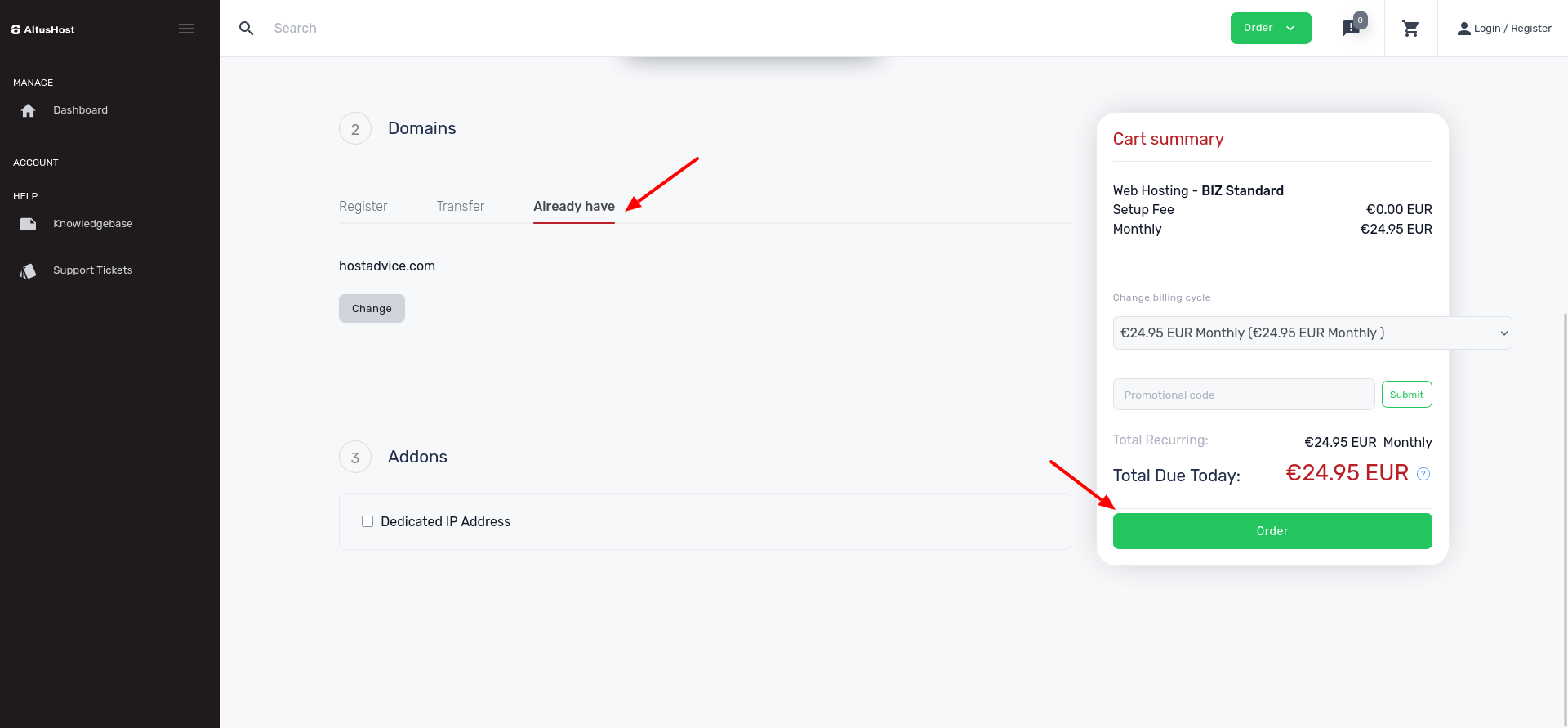 screenshot of 'Order' button