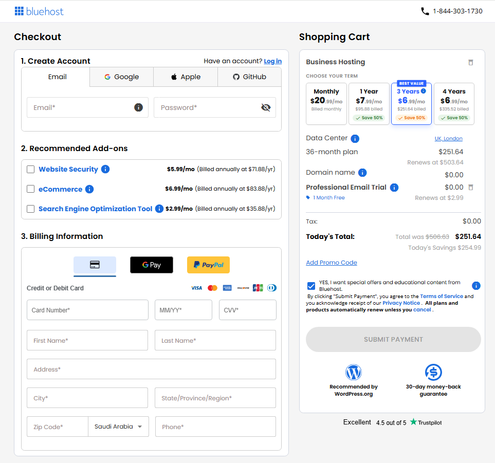 Bluehost domain search and domain privacy protection options