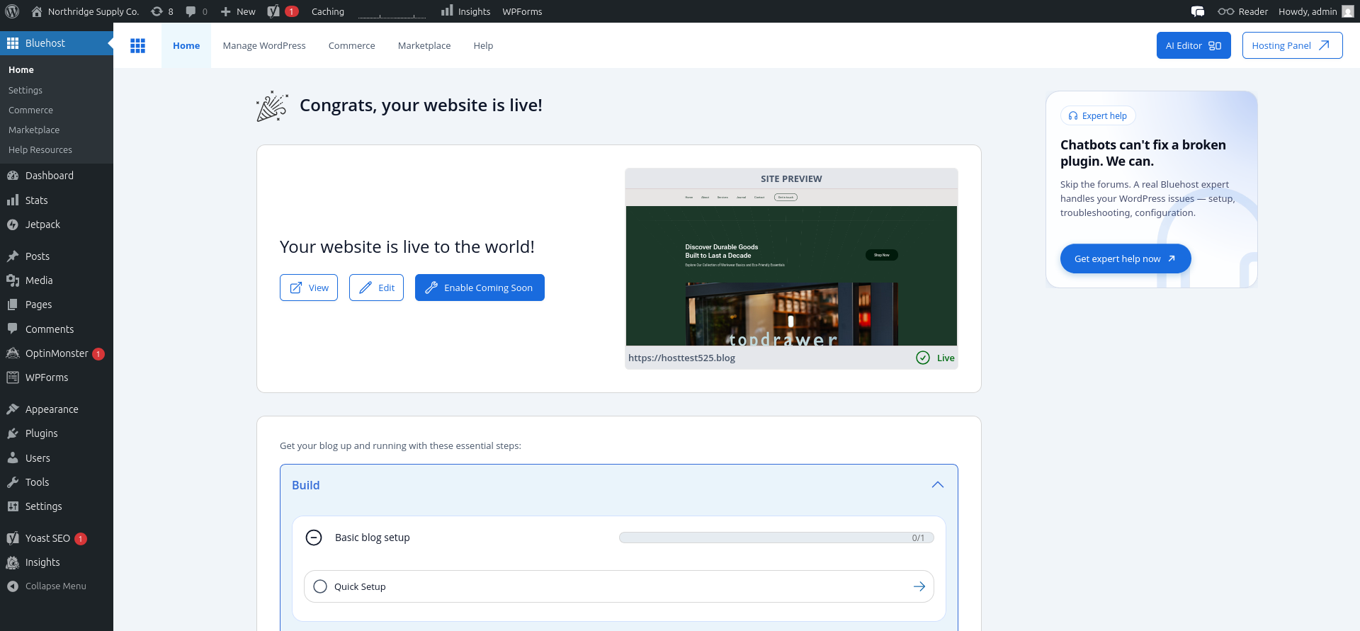 screenshot of WordPress dashboard