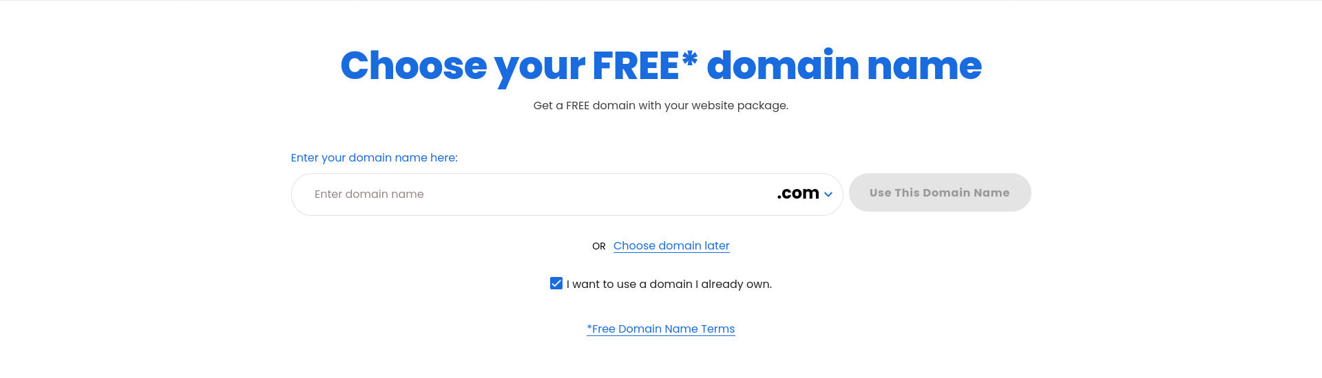 screenshot of Bluehost Domain name setup