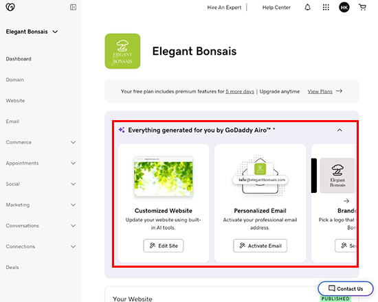 GoDaddy Airo AI website setup