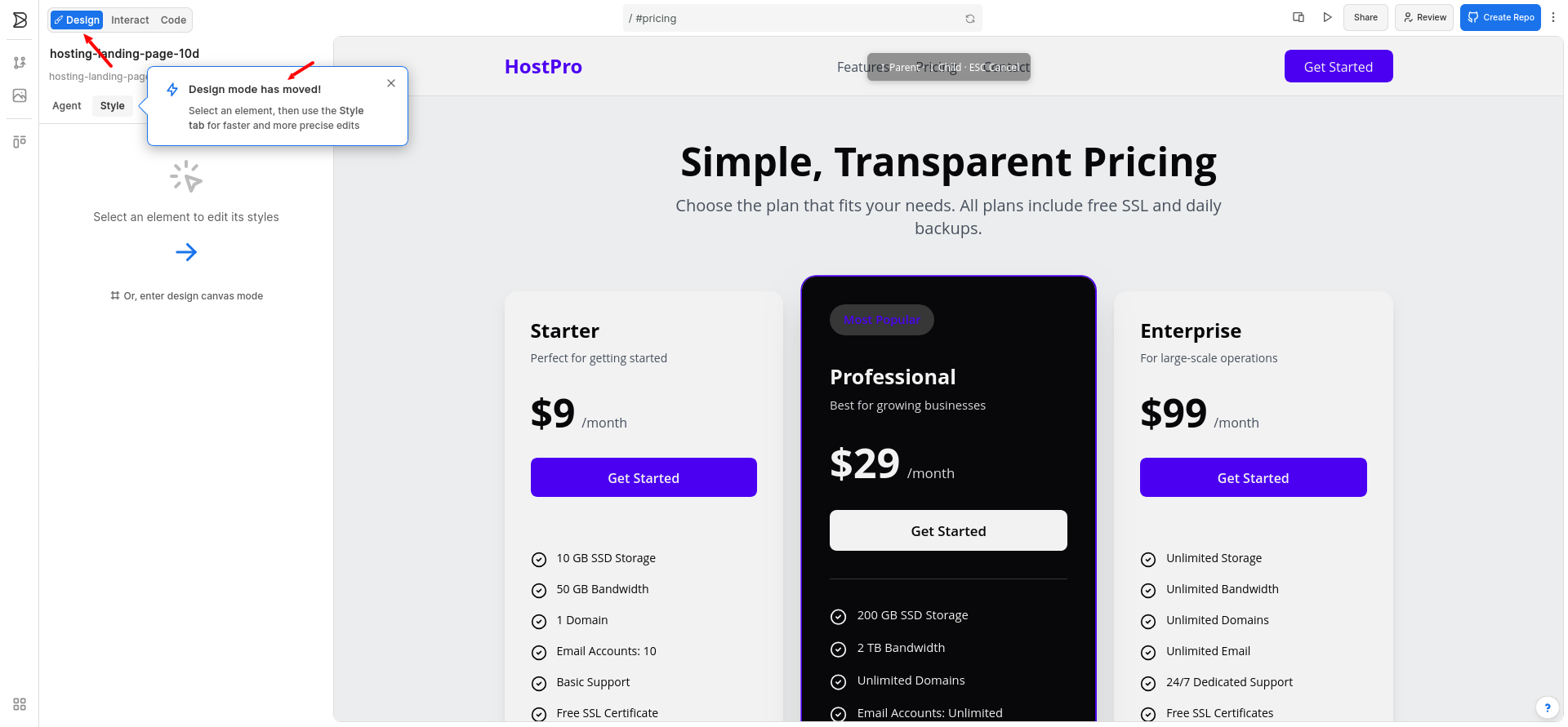 screenshot of Builder.io Design editor
